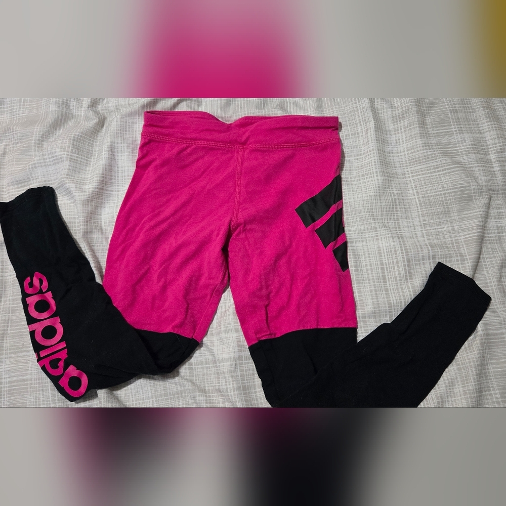 Adidas Kids Pink and Black Leggings